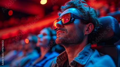 audience on the cinema, wearing 3d glasses, generative ai