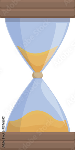 Glass sand timer icon cartoon vector. Waiting loading. Golden alarm design