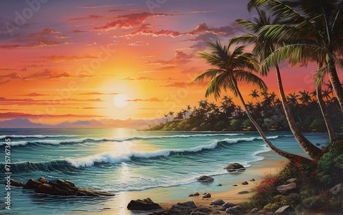 beach landscape with palm trees. beautiful view