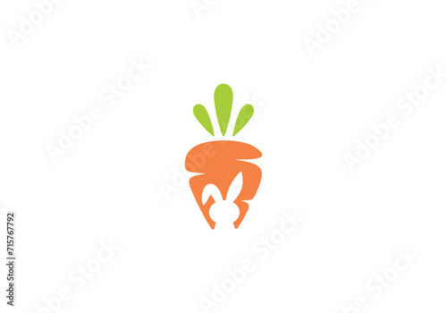 rabbit with carrot simple logo, bunny negative concept icon design template