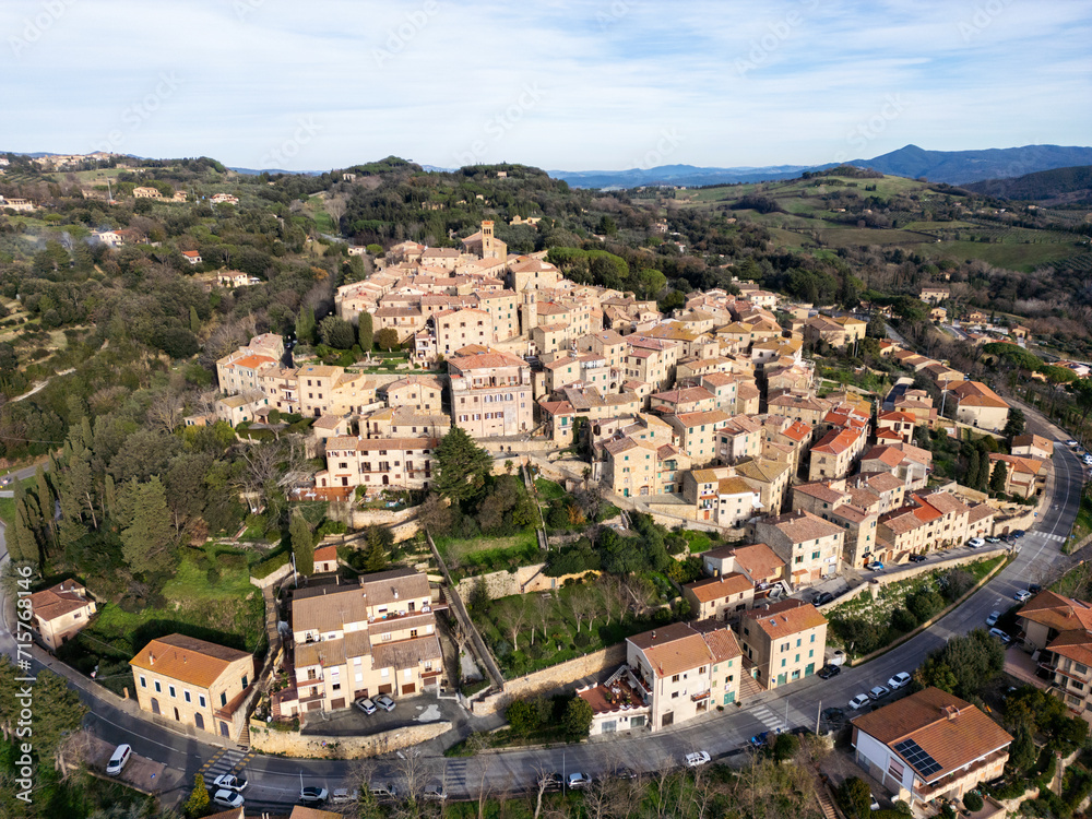 Casale Marittimo Tuscany Italy aerial view