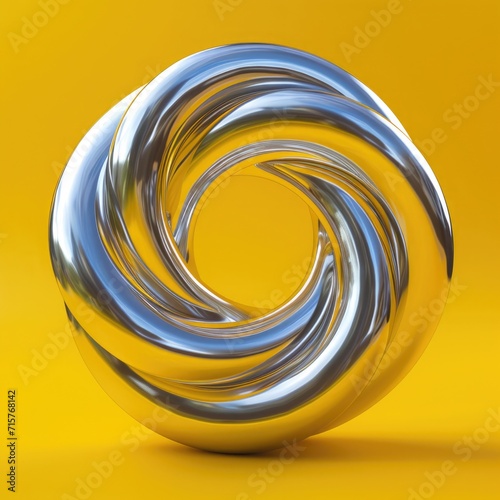 design element a silver spiral on yellow background, contemporary style, figure serpentine.