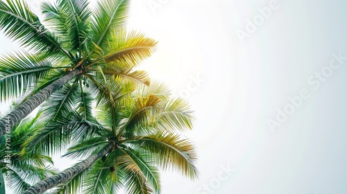 Portrait under palm tree above view with a clean white backdrop and a big copay space  Generative AI.