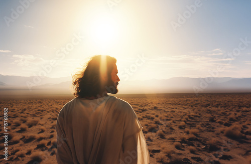 Jesus Christ standing in the wilderness photo