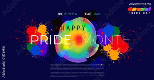 LGBT Pride Month vector concept. 2024 freedom rainbow flag brush stroke. Gay parade annual summer june event. Vector design template for flyer, card, poster, banner. Isolated on white background.