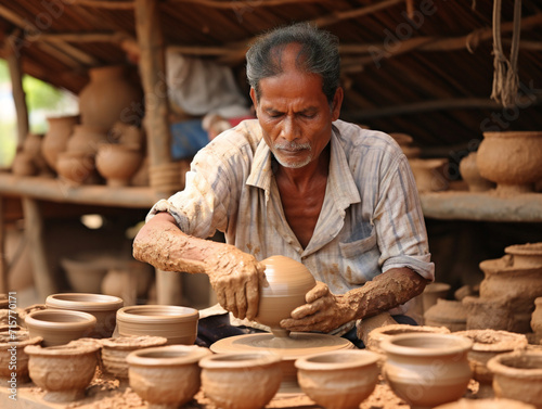 An individual is creating traditional pottery, highlighting cultural heritage