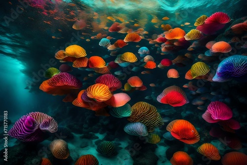 Submerged underwater realm of undulating colors