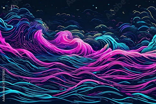 Neon waves crashing on a digital shore