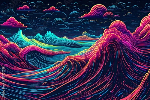Neon waves crashing on a digital shore