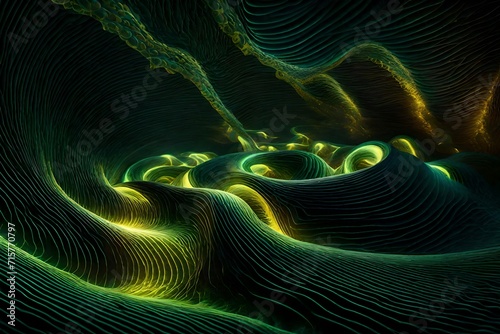 Glowing serpentine waves in a mysterious void