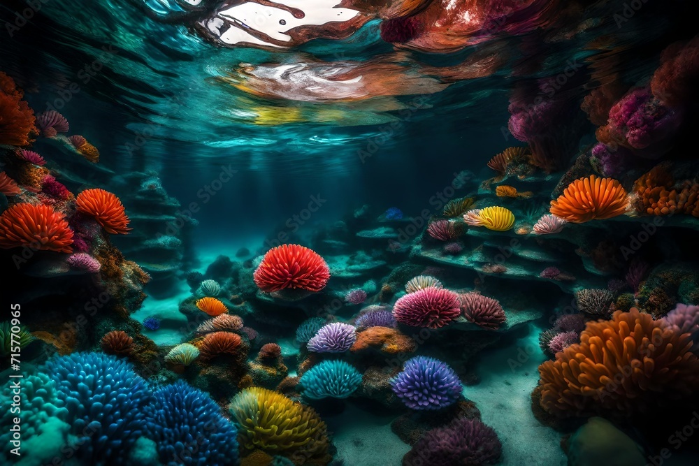 Submerged underwater realm of undulating colors