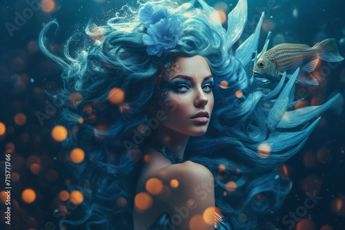 Pisces zodiac sign. Stylized girl of the zodiac sign of fish. photo