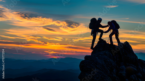 Dawn of Partnership: Climbers Silhouetted, Trusting in the Wilderness