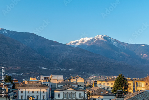 view to village of Sondrio in the alpine region of Italy photo