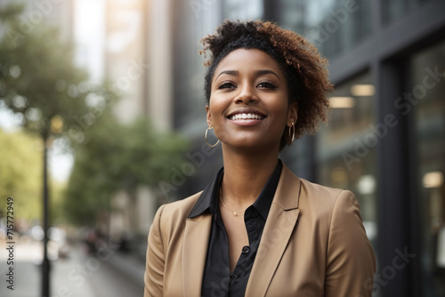 black success businesswoman walking in the city street