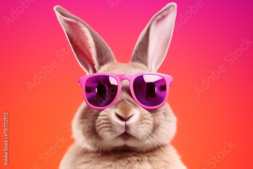 rabbit in sunglass with pink background 