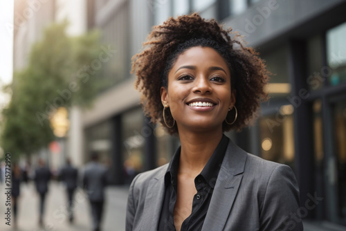 black success businesswoman walking in the city street