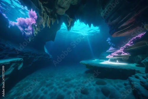 Abstract underwater caves in an alien abyss