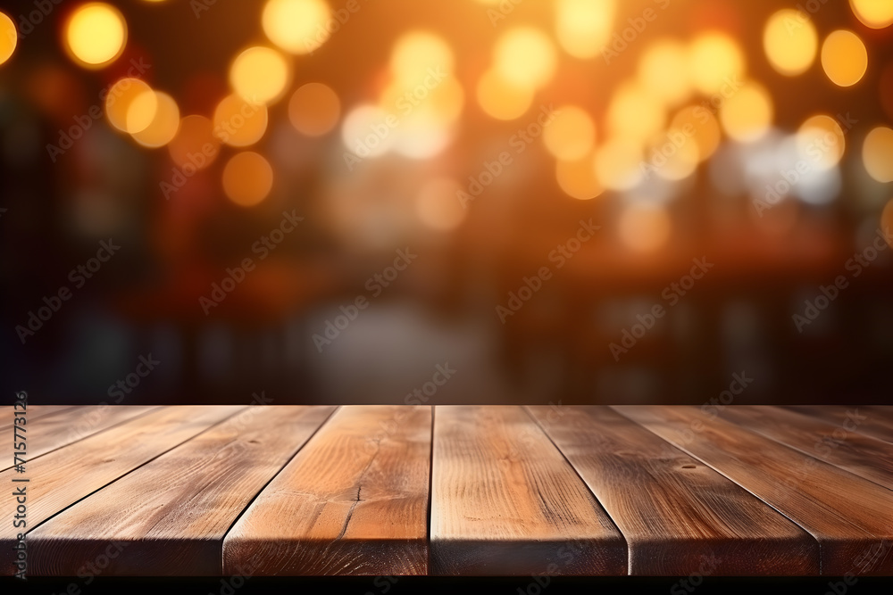 Empty wooden table and blurred background of bar or pub. For product display. Empty wooden table and blurred background of bar or pub. For product display.