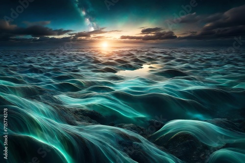 Abstract auroras shimmering in a virtual sea