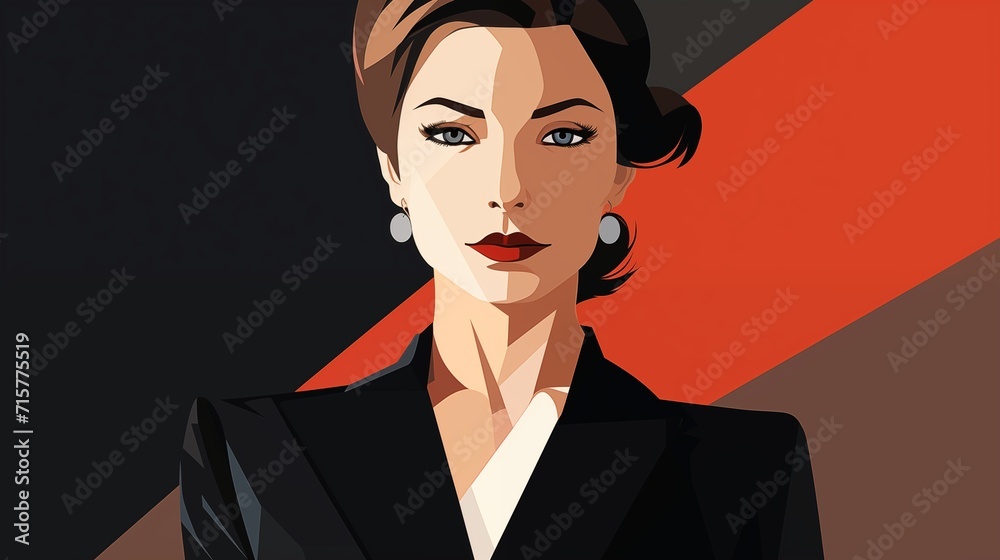 Flat Illustration of a Businesswoman Manager Wearing a Black Suit. Generative AI Flat Illustration of a Businesswoman Manager Wearing a Black Suit. Generative AI