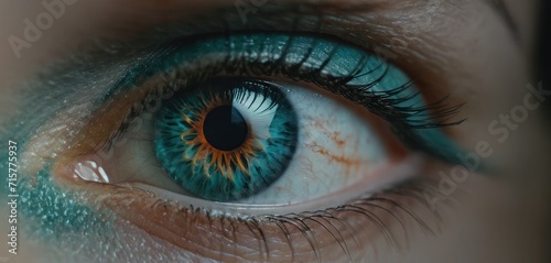  a close up of a person's eye with a blue and orange irise in the center of the iris of the eye and the iris of the eye.