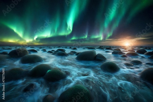 Abstract auroras shimmering in a virtual sea