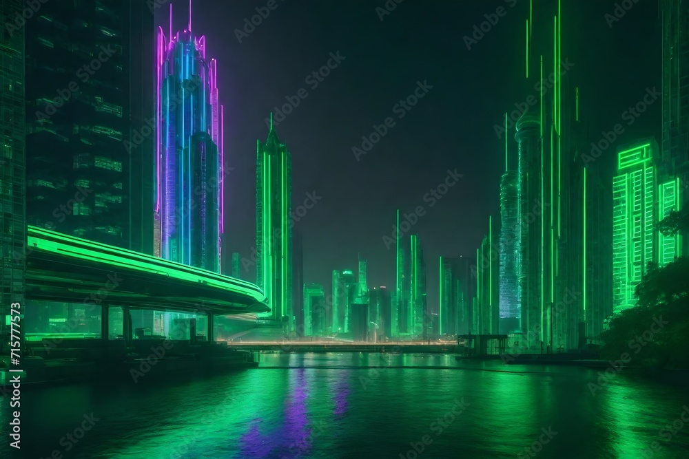 Electric green vortexes in a sci-fi metropolis