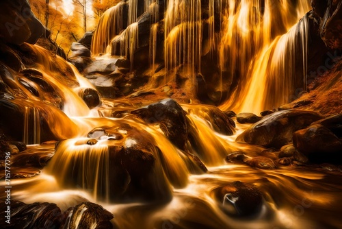 Liquid gold cascading in a surreal dreamscape
