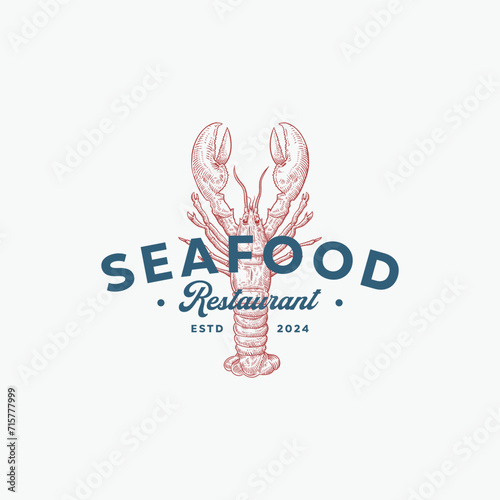 Vintage lobster hand drawn logo design