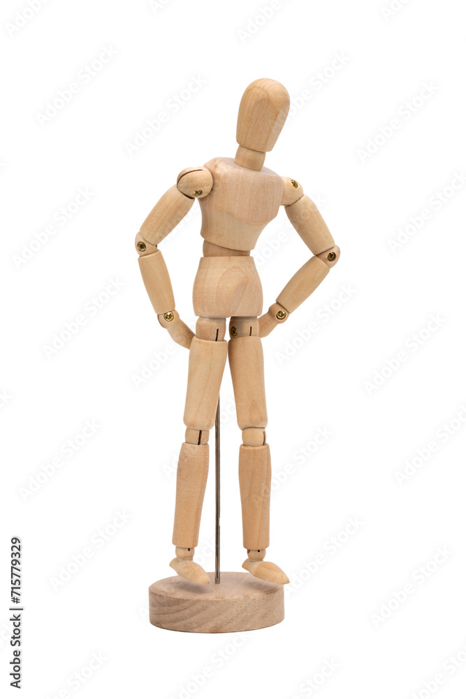 Wooden figure of a man isolated on white background. Wooden mannequin posing. Wooden figure of a man isolated on white background. Wooden mannequin posing.