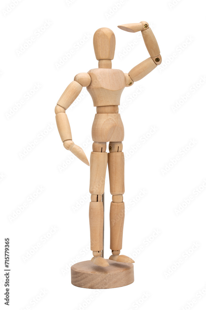 Wooden figure of a man isolated on white background. Wooden mannequin looking forward posing. Wooden figure of a man isolated on white background. Wooden mannequin looking forward posing.