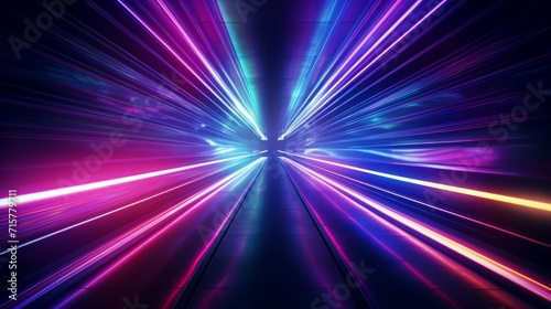 Modern futuristic neon background. Glowing tunnel with colored light streaks.