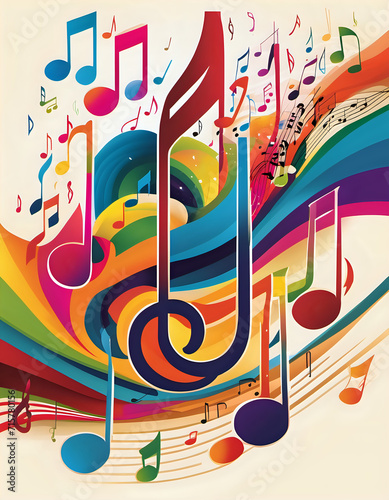 An abstract representation of music, with notes and waves merging into vibrant colors, synesthetic, dynamic. AI Generativ