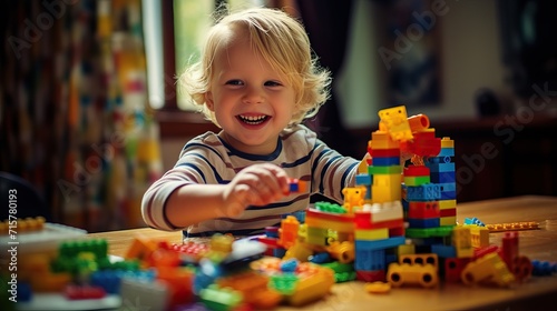 Happy Boy: Cute Laughter with Multi-Colored Block Constructor