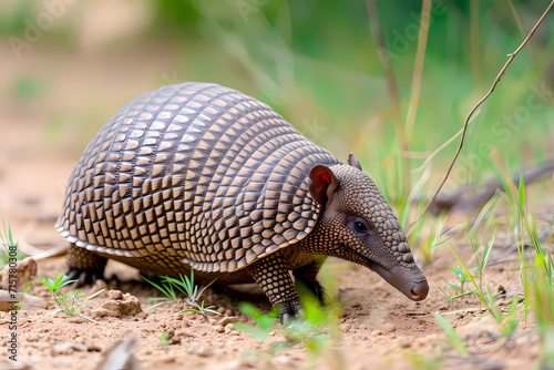 Armadillo - Central and South America - A small mammal species known for its bony armor and burrowing behavior