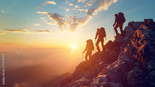 Summit Triumph: Inspiring Teamwork and Achievement on a Sunlit Peak