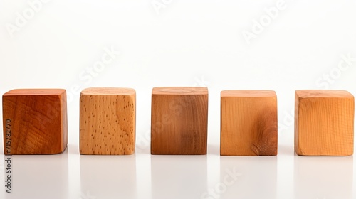 Arrangement of small empty wooden blocks on white background for text placement and copy space