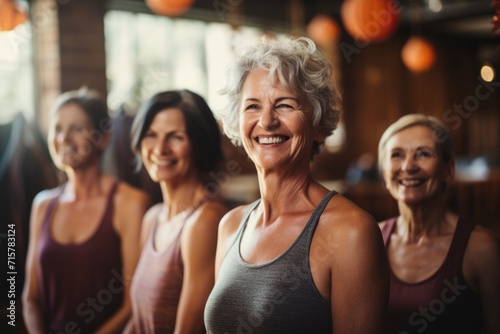Portrait of a group of senior women at yoga class