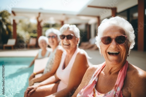 Group portrait of happy senior women swimming in pool © Geber86