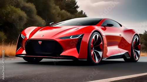 Red futuristic sports car  Generative AI