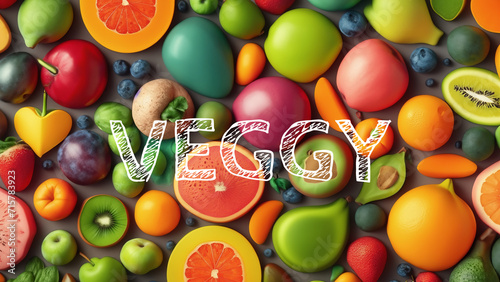 Vegetarian wallpaper with colorful fresh fruits vegan mosaic 4K