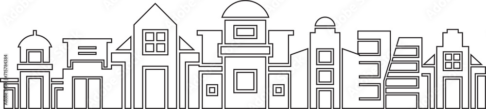Urban City Skyline Line Illustration
