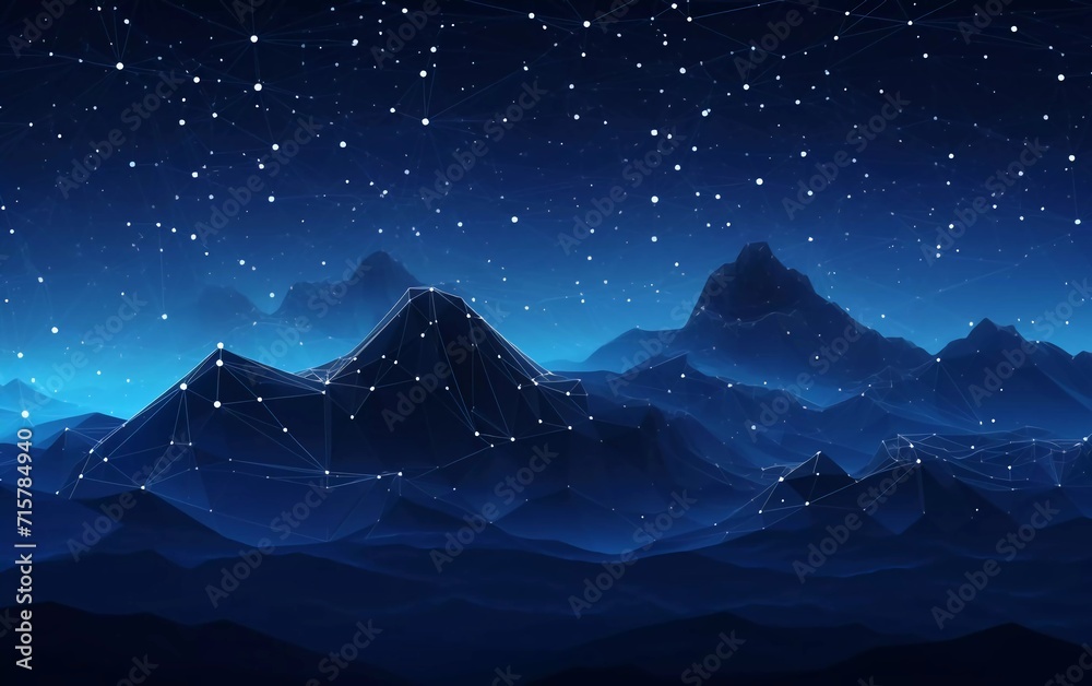 Digital landscape Abstract night mountains. Digital low poly wireframe vector illustration with 3D effect. Beautiful panorama Digital landscape Abstract night mountains. Digital low poly wireframe vector illustration with 3D effect. Beautiful panorama