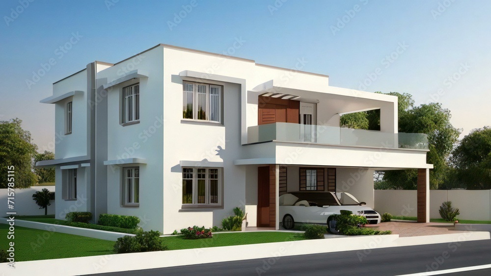 3d illustration of residential building exterior isolated on white background, Real estate concept.