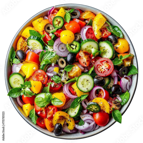 Vegetable salad isolated on white transparent, top view PNG