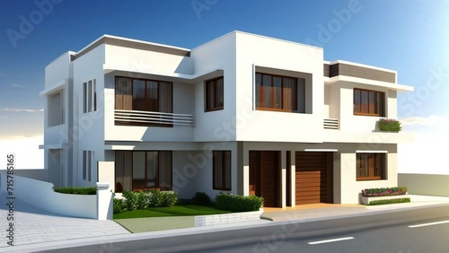 3d illustration of residential building exterior isolated on white background, Real estate concept. © home 3d