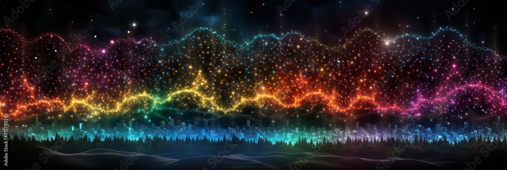 Fototapeta premium Vibrant particle wave abstract background for sound and music visualization