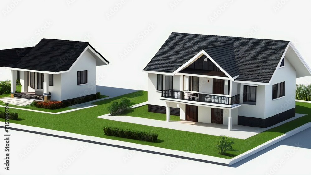 Architecture of 3d rendering modern house on white background. 3d illustration. concept for real estate or property Architecture of 3d rendering modern house on white background. 3d illustration. concept for real estate or property