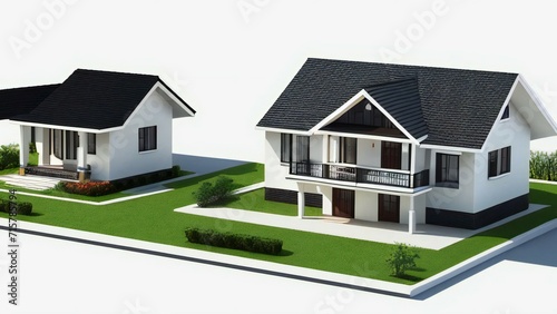 Architecture of 3d rendering modern house on white background. 3d illustration. concept for real estate or property